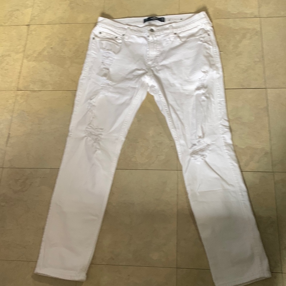 White Hollister Skinny Ripped Jeans